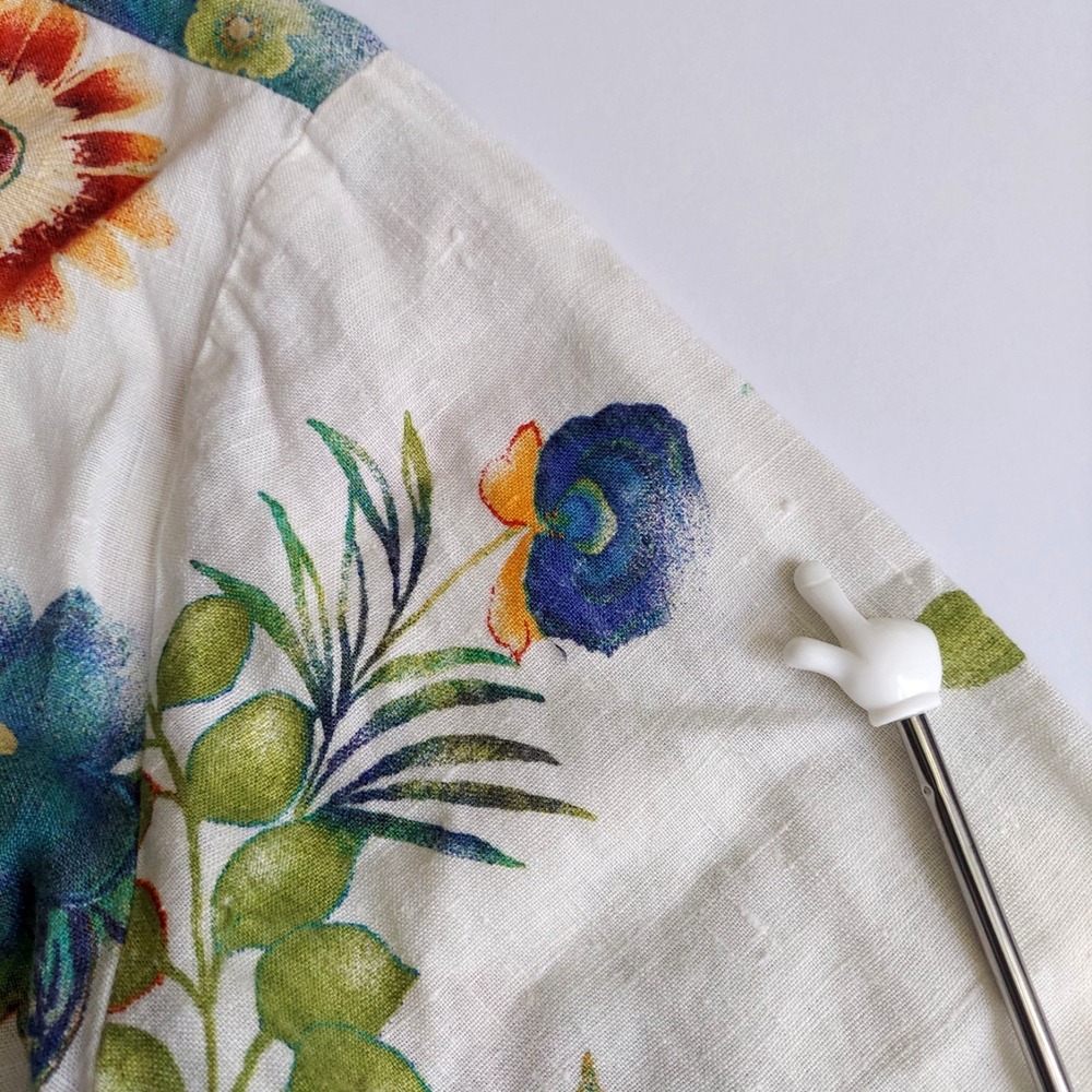 Chicos Linen Floral Kimono Style Top Women 3 Boho Resort Tie Front Beachy Artsy - Picture 9 of 14